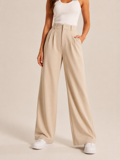 High Waist Straight Trousers With Pockets Wide Leg Casual Pants For Women
